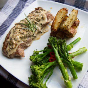 Steak With A Peppercorn Mushroom And Brandy Sauce Love The Kitchen