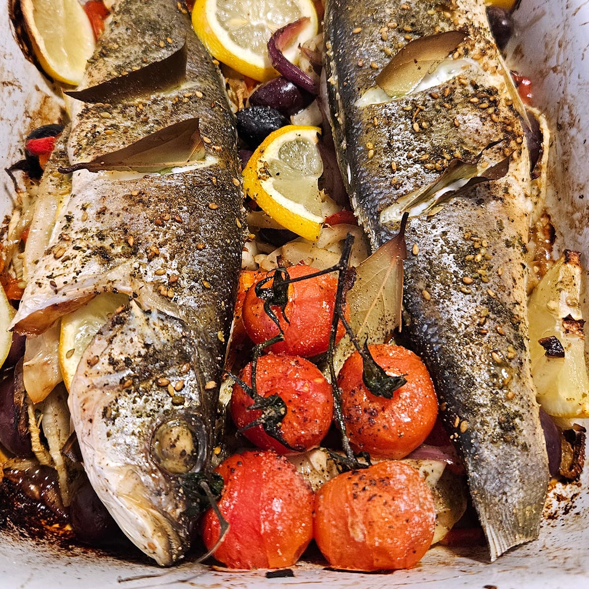 Baked Whole Sea Bass with Mediterranean Vegetables Love the Kitchen